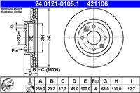 ATE ДИСК ТОРМОЗНОЙ ПЕРЕДНЯЯ 259X21 V RENAULT CLIO II 98-/KANGOO