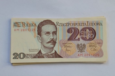 Banknoty UNC 20zł Seria AM Rok 1982