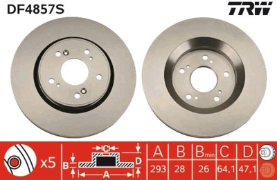 2X TRW DF4857S DISKU STABDŽIŲ PRIEK. HONDA CRV 2006>12>16 