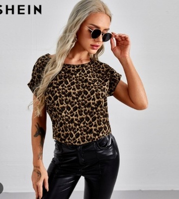 SHEIN T-SHIRT BRĄZOWY PRINT ZWIERZECY 40 L EAC