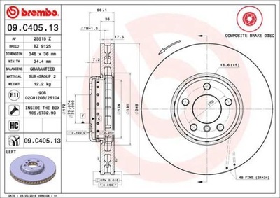 ДИСК ТОРМОЗНОЙ 348X36 ПЕРЕД LE BREMBO BRE09.C405.13