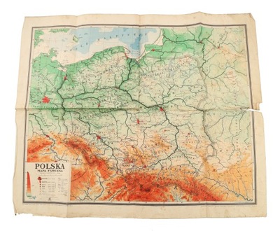 MAPA fizyczna POLSKA 1956 Urząd Geodezji i Kartografii