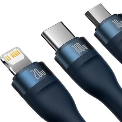 Kabel Baseus 3w1 USB-C Lightning 100W 1.5 MicroUSB