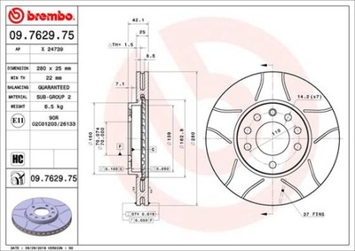 BREMBO 09.7629.75 ДИСК ТОРМОЗНОЙ