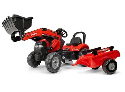 Traktor Case IH z ładowaczem czołowym i przyczepą