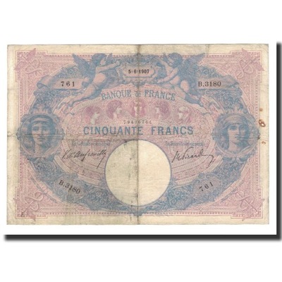 Banknot, Francja, 50 Francs, 1907-06-5, VF(20-25),