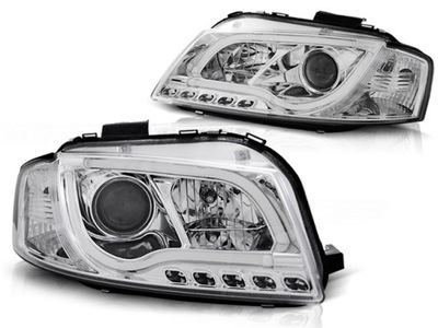 FAROS REJILLAS AUDI A3 8P 03-08 DIODO LUMINOSO LED TUBE CROMO  