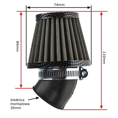 FILTER CONE 35MM 45 STOPNI CARBON GRILL 139QMB 139FMB SKUTERY 4T MOTO  