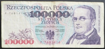 BANKNOT 100000 STO TYSIĘCY ZŁOTYCH 1993 PRL ORYGINAŁ P 7681414