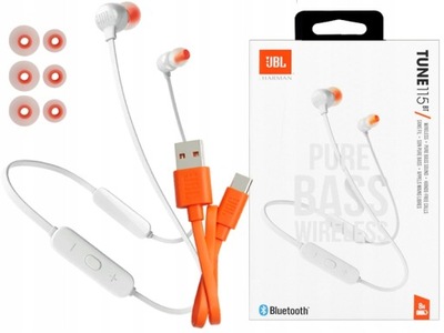 BEZPRZEWODOWE DOKANAŁOWE SŁUCHAWKI JBL TUNE T115 T115BT BLUETOOTH BT BIAŁE