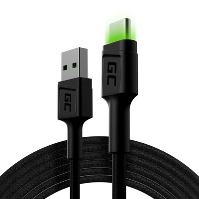 GREEN CELL KABEL KABGC13 GC RAY USB - USB-C 200CM, ZIELONY LED, SZYBKIE