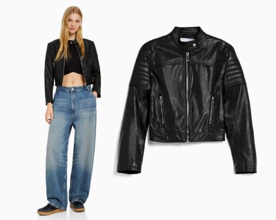 BERSHKA czarna ramoneska biker skóra eko NOWA XS/34