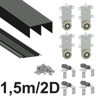 System przesuwny szafa 1,5m / 2 Drzwi CZARNY MAT