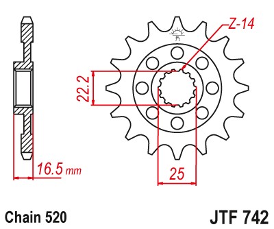 ENGRANAJE PARTE DELANTERA JTF742-14 14Z TAMAÑO 520  