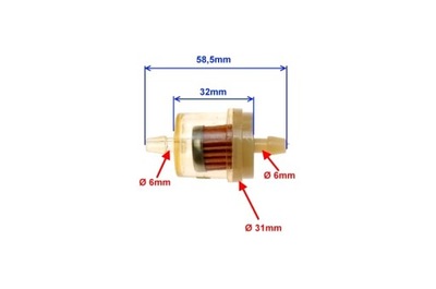 FILTRAS DEGALŲ PAPIEROWY 6MM SKUTERIS QUAD ATV CROSS MOPEDAS MOTOCIKLAS KITI 