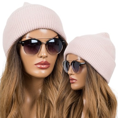 ELEGANCKA CZAPKA DAMSKA ZIMOWA WEŁNIANA CIEPŁA W PRĄŻKI