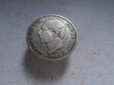 2 pesety 1881 r. Hiszpania srebro.