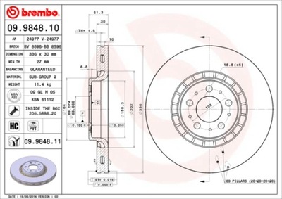 DISCS BRAKE FRONT BREMBO 09.9848.11 09984811  