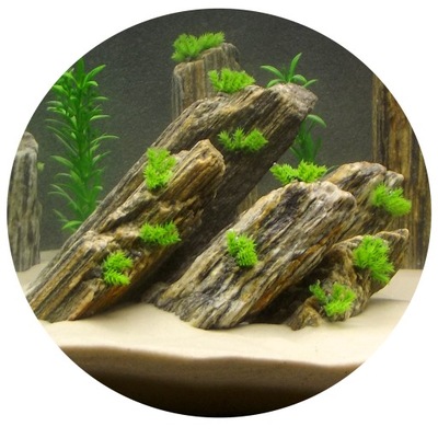 Kamienie i rośliny do akwarium sklejone efektowne