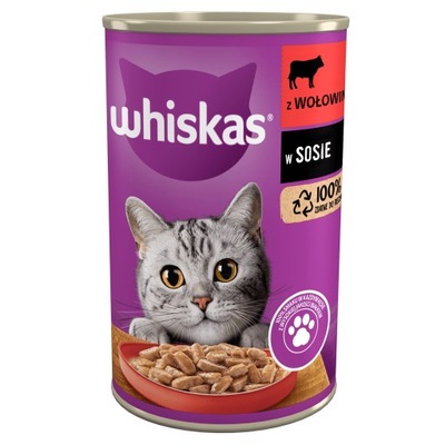 WHISKAS puszka z wołowiną sos 400g