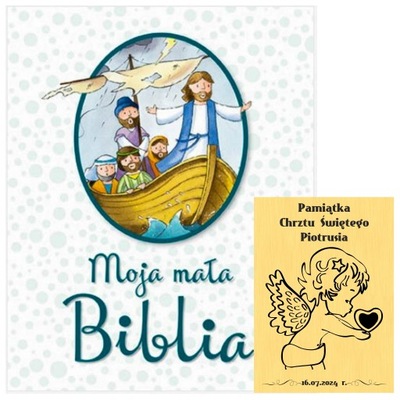 22b Moja Mała Biblia Pamiątka prezent na Chrzest dedykacja tabliczka