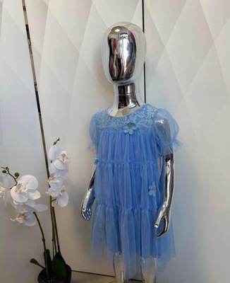 104 110 sukienka tiulowo koronkowa kwiaty blue
