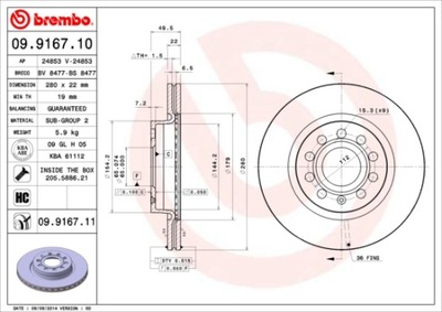 ДИСКИ ТОРМОЗНЫЕ ТОРМОЗНЫЕ ПЕРЕД BREMBO 09.9167.11 09916711