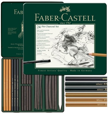 FABER-CASTELL Zestaw węgli rysunkowych do szkicowania Pitt węgiel 24 sztuki