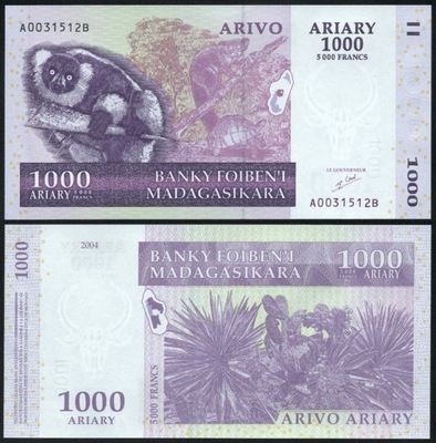 $ Madagaskar 1000 ARIARY P-89a UNC 2004