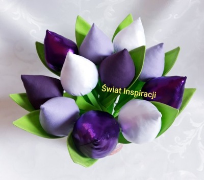 Tulipany szyte glamour fiolet biały 11 szt
