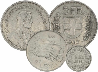 8.gp.ZEST., WŁOCHY, SZWJCARIA, MONETY SZT.3 Ag