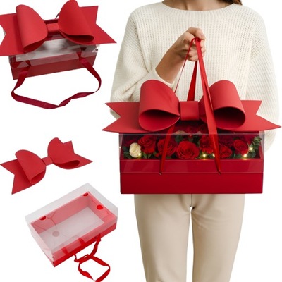 PUDEŁKO NA PREZENTY OPAKOWANIE ŚWIĄTECZNE Z KOKARDKĄ POD CHOINKĘ PAPIER