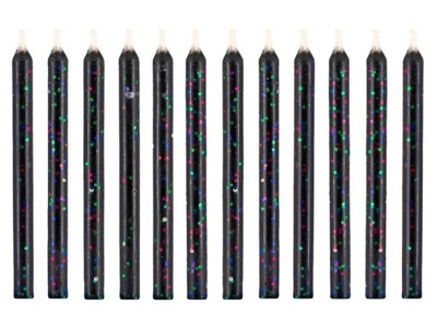 Świeczki urodzinowe niegasnące czarne brokat 12szt