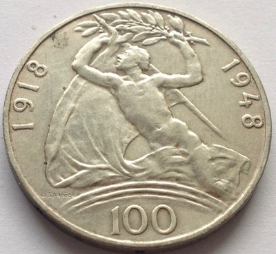 Czechosłowacja 100 koron 1948 Srebro