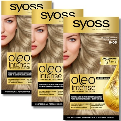 Syoss Oleo Intense Farba do Włosów 8-05 Beżowy Blond x 3