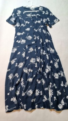 Granatowa sukienka szmizjerka vintage kwiaty 38