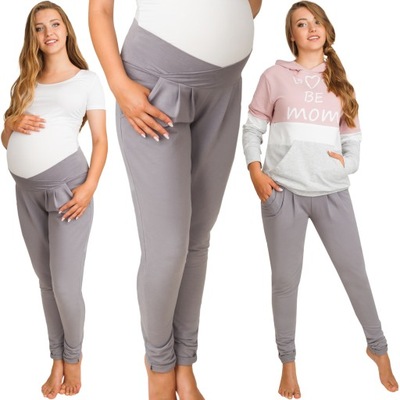 Spodnie ciążowe POLA dresowe niski panel XL stal
