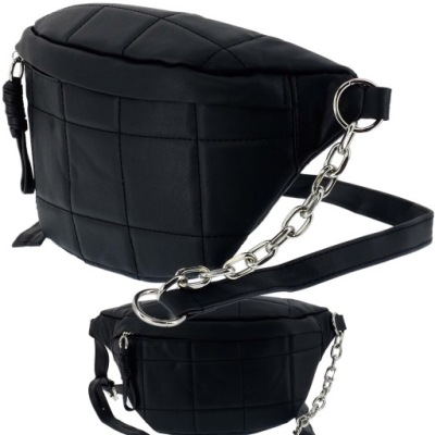 DAMSKA SASZETKA NERKA TOREBKA CROSSBODY BAG NA RAMIĘ CZARNY PIKOWANA