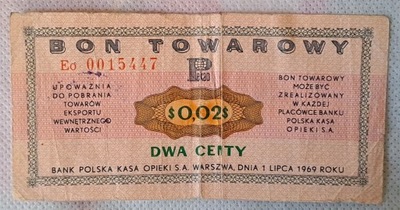 2 centy 1969 bon towarowy Pewex seria Eo