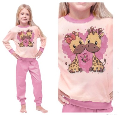 Piżama dziewczęca Marcinkowski 110 różowa ściągacze Żyrafy