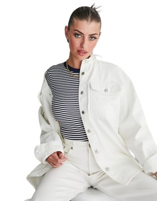 Biała jeansowa kurtka oversize defekt 40