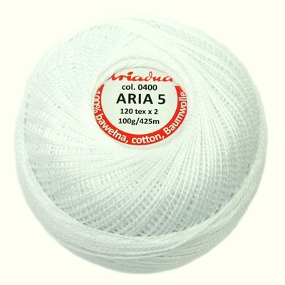 Kordonek ARIA 5 biały 0400 ARIADNA 100g/425m