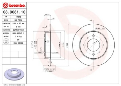 DISCOS DE FRENADO PARTE TRASERA BREMBO 08.9081.10 08908110  