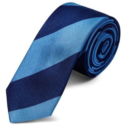 Niebiesko-ciemnogranatowy krawat jedwabny w paski 6 cm