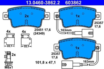 КОЛОДКИ ГАЛЬМІВНІ FIAT ЗАД PUNTO 0,9-1,4 09- Z ДАТЧИКОМ 13.0460-3862.2