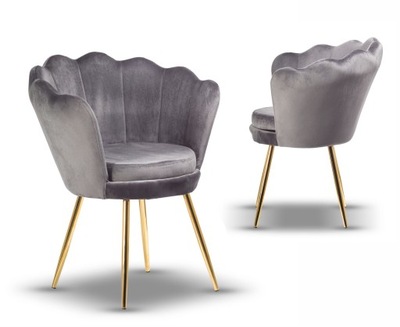 krzesło fotel glamour SHELLY szary noga złota
