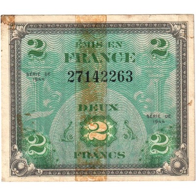 Francja, 2 Francs, Flag/France, 1944, 14337646, VG