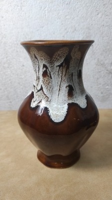 wazon wazonik ceramiczny brązowy lawa PRL 20 cm