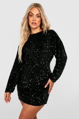 BOOHOO CZARNA CEKINOWA MINI SUKIENKA POŁYSK 774 NG6__XXL