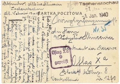 Gen. Gubernia - kartka do Oflagu - st. prowizoryczny Tschenstochau 1940 r